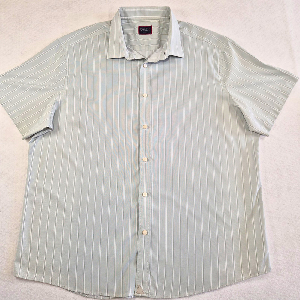 UNTUCKit Men's Green/White Striped Short Sleeve Button-Up Shirt XXL